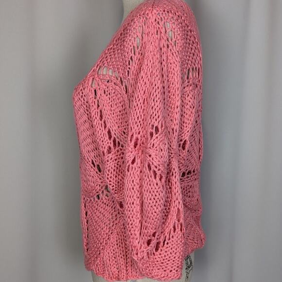 Vintage Chaudry KC Floral Open Knit Boho Crochet Sweater Pink - Picture 9 of 11